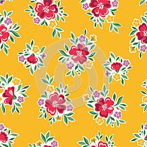 Delicate Chintz Romantic Meadow Wild Flowers Vector Seamless Pattern