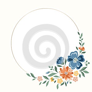 Delicate Chintz Romantic Meadow Wildflowers Vector Round Frame