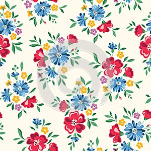 Delicate Chintz Romantic Meadow Wildflowers Vector Seamless Pattern