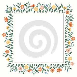 Delicate Chintz Romantic Meadow Wildflowers Vector Square Frame