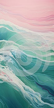 Delicate Chromatics: Modern Sea Scene Of Pink And Turquoise Waves