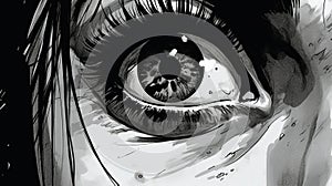 Delicate Chromatics White And Red Eyes In Black And White Comic Book Art