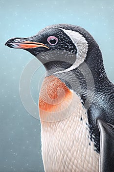 Delicate color pencil sketch of a penguin