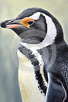 Delicate color pencil sketch of a penguin