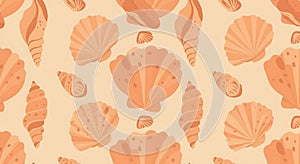 Delicate Coral Seashell Pattern on a Light Beige Background