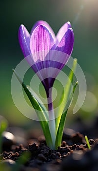 Delicate crocus, hyacinth emerging, dew drops , tiny, blossom, stems