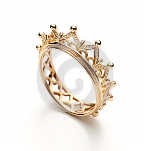 Delicate Crown Shaped Gold Ring - High Detail, 8k Resolution