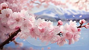 Dance of cherry blossoms in the spring breeze