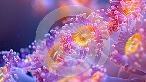 A delicate dance of coral polyps bathed in a soft, sunlit glow. Generative AI