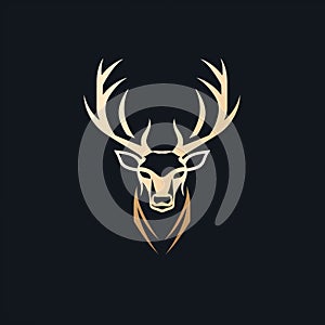 Delicate Deer Head Logo With Golden Antlers On Black Background