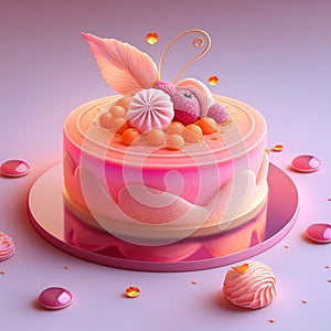 delicate delicious pink cake. Generated Ai
