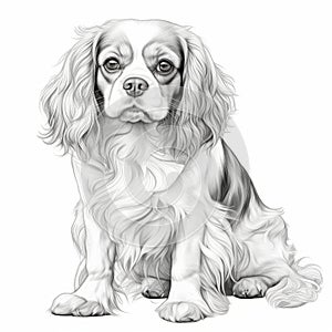 Delicate And Detailed Hyper-realistic Artwork Of A Sitting King Charles Spaniel