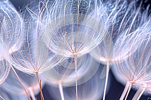 Delicate details of dandelion seeds up close, highlighting their structure and fragility