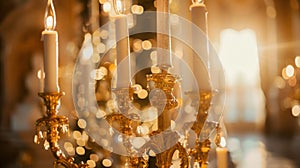 Delicate Details Outoffocus candelabras and golden trinkets add a touch of faded glamour to the background evoking a photo