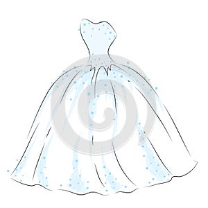 Delicate dress in the vector. Wedding dress drawn by hand. Ball Gown .