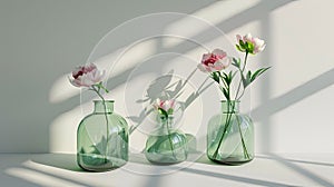 Delicate Elegance: Three Vases Blossoming With Pink Flowers