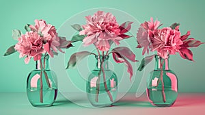 Delicate Elegance: Three Vases Blossoming With Pink Flowers