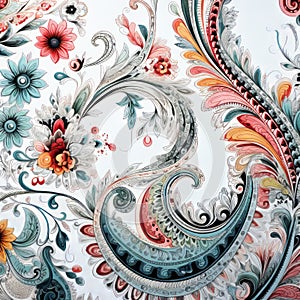 Delicate Flora: A Surrealistic Paisley Painting With Realistic Hyper-detail