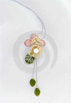 Delicate Floral Chiffon Pendant With Akoya Pearl And Gold