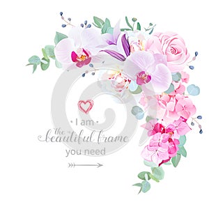 Delicate floral crescent shaped vector frame