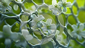 A delicate florallike pattern of small interwoven tubes covers the surface mimicking the complex vascular system of a