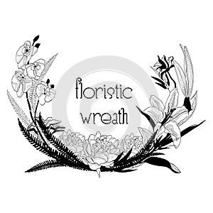 Delicate Floristic Wreath. Flower Design Frame Element