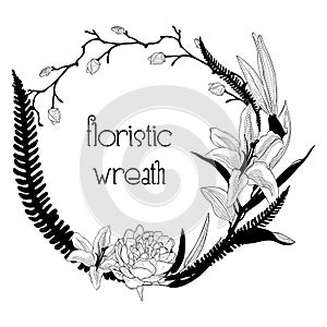 Delicate Floristic Wreath. Flower Design Frame Element