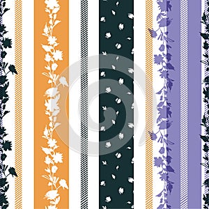 Delicate flower blooming vertical stripes in colorful and trendy seamless pattern vector