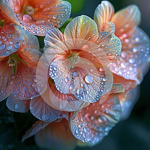 Delicate flower petals close-up with dew