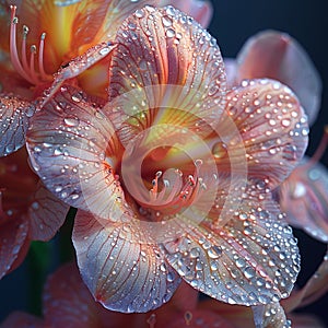 Delicate flower petals close-up with dew