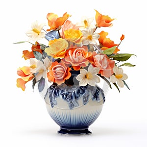 Delicate Flowers In An Orange And Blue Vase: A Glorious 3d Associated Press Photo