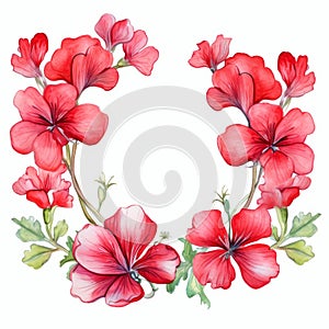 Delicate Geranium Watercolor Wreath For Greeting Cards