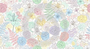 Delicate Hand-Drawn Pastel Floral Seamless Pattern Background
