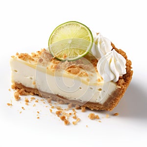 Delicate Key Lime Pie Slice With Cream And Lime Rind
