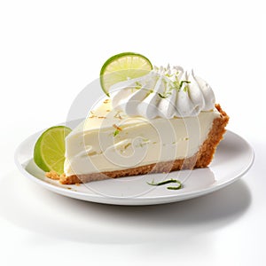 Delicate Key Lime Pie Slice On White Background