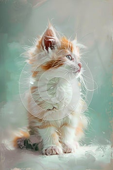 A delicate kitten is rendered in soft pastel hues, capturing a dreamlike quality