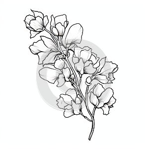 Delicate Line Drawing Of Wild Flowers On Sweet Pea Branch photo