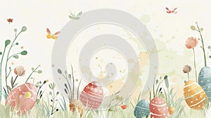 Delicate lines of watercolor design intertwine with Easterthemed elements to create a beautiful and whimsical abstract