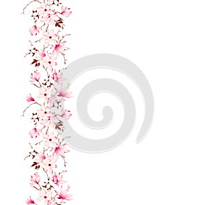 Delicate magnolia and cotton garland vector card