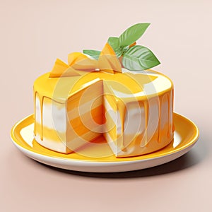 Delicate Mango Cake On Plate - 3d Render Inspired By Cyril Rolando photo