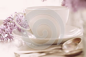 Delicate morning tea table setting