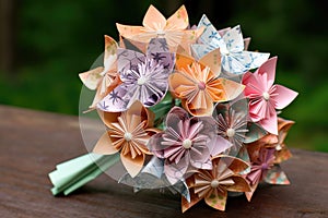 a delicate origami flower bouquet with various blossoms