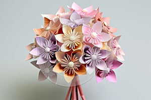 a delicate origami flower bouquet with various blossoms