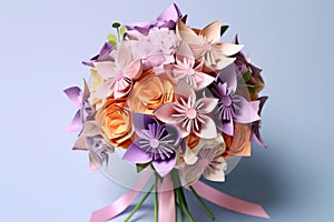 a delicate origami flower bouquet with various blossoms