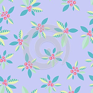 A delicate ornamental pattern with berries on a violet background. Vector seamless pattern