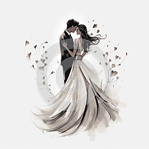 Delicate Painterly Bride And Groom Illustration For Fairytale-inspired Weddings