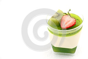 Delicate panacotta decorated with fresh fruit. photo