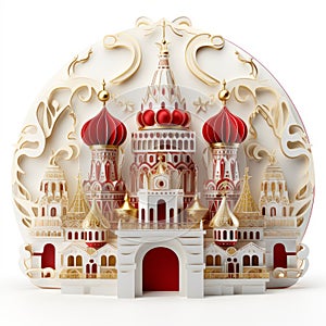 Delicate Paper Cut Of A Red And Gold Palace In Moscow