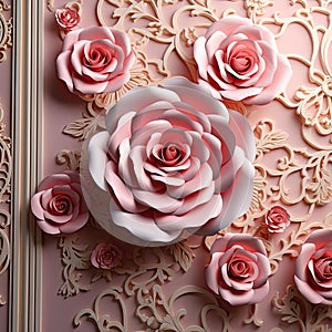 Delicate paper roses decorate a romantic, multilayered scene