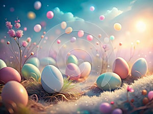 Delicate Pastel Easter Eggs A Soft Spring Background Perfect for Easter Greetings and SpringThemed Designs photo